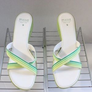 Lime Green Strappy Wedge Sandals. Size 9